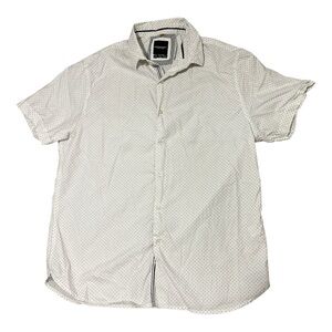Denim and Flower Men’s White Short-Sleeve Button-Down with Micro Dot Print